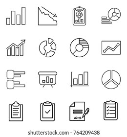 Thin line icon set : graph, crisis, report, diagram, circle, statistics, presentation, clipboard, check, inventory, list