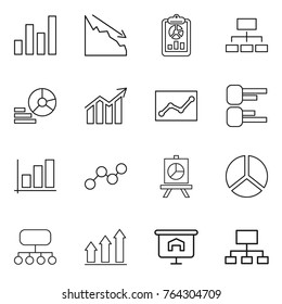 Thin line icon set : graph, crisis, report, hierarchy, diagram, statistics, presentation, structure, up