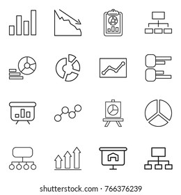 Thin line icon set : graph, crisis, report, hierarchy, diagram, circle, statistics, presentation, structure, up