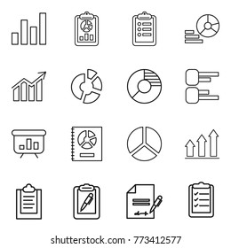 Thin line icon set : graph, report, clipboard, diagram, circle, presentation, annual, up, pen, inventory, list