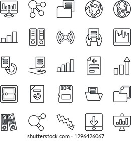 Thin Line Icon Set - growth statistic vector, office binder, crisis graph, document, monitor, reload, diagnosis, folder, network, share, scanner, sd, download, bar, wireless, social media