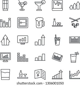 Thin Line Icon Set - growth statistic vector, monitor, barcode, equalizer, scanner, statistics, bar graph, alcohol, wine card, drink, cocktail, phyto, beer, sushi, arrow up