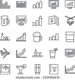 Thin Line Icon Set - growth statistic vector, monitor, barcode, equalizer, scanner, statistics, bar graph, alcohol, wine card, drink, cocktail, phyto, beer, sushi, arrow up