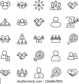 Thin Line Icon Set - handshake vector, hierarchy, pedestal, team, patient, group, user, hr, meeting, client search, consumer