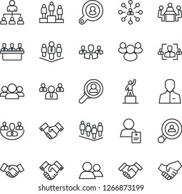 Thin Line Icon Set - handshake vector, hierarchy, pedestal, team, patient, group, user, company, hr, meeting, client search, consumer