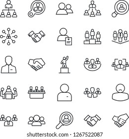 Thin Line Icon Set - handshake vector, hierarchy, pedestal, team, patient, group, user, company, hr, meeting, client search, consumer