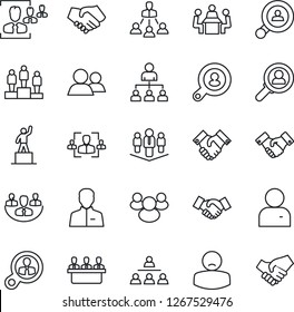 Thin Line Icon Set - handshake vector, hierarchy, pedestal, patient, group, user, company, hr, meeting, client search, consumer