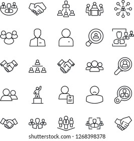 Thin Line Icon Set - handshake vector, hierarchy, pedestal, patient, group, user, company, hr, meeting, client search, consumer
