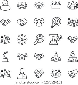 Thin Line Icon Set - handshake vector, hierarchy, pedestal, team, patient, group, user, company, hr, meeting, client search, consumer
