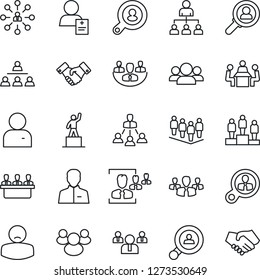 Thin Line Icon Set - handshake vector, hierarchy, pedestal, team, patient, group, user, company, hr, meeting, client search, consumer