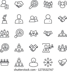 Thin Line Icon Set - handshake vector, hierarchy, pedestal, team, patient, group, user, hr, meeting, client search, consumer