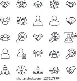 Thin Line Icon Set - handshake vector, hierarchy, team, patient, group, user, company, hr, meeting, client search, consumer
