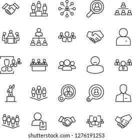 Thin Line Icon Set - handshake vector, hierarchy, pedestal, team, patient, user, hr, meeting, company, client search, consumer, group
