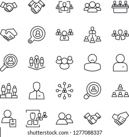 Thin Line Icon Set - handshake vector, hierarchy, pedestal, team, patient, group, user, hr, meeting, company, client search, consumer