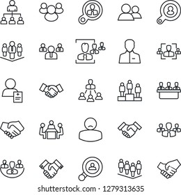 Thin Line Icon Set - handshake vector, hierarchy, pedestal, team, patient, group, user, company, hr, meeting, client search, consumer