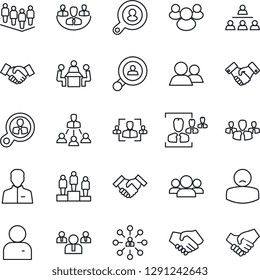 Thin Line Icon Set - handshake vector, hierarchy, pedestal, team, patient, group, user, company, hr, meeting, client search, consumer