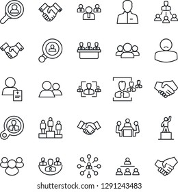 Thin Line Icon Set - Handshake Vector, Hierarchy, Pedestal, Team, Patient, Group, User, Company, Hr, Meeting, Client Search, Consumer