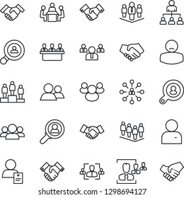 Thin Line Icon Set - handshake vector, hierarchy, pedestal, team, patient, group, user, hr, meeting, company, client search, consumer
