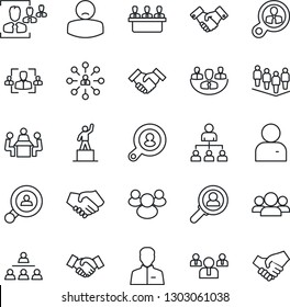 Thin Line Icon Set - handshake vector, hierarchy, pedestal, team, patient, group, user, company, hr, meeting, client search, consumer
