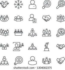 Thin Line Icon Set - handshake vector, hierarchy, pedestal, team, patient, user, company, hr, meeting, client search, consumer, group