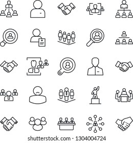 Thin Line Icon Set - handshake vector, hierarchy, pedestal, team, patient, group, user, hr, meeting, company, client search, consumer