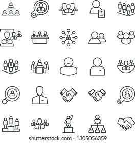 Thin Line Icon Set - handshake vector, hierarchy, pedestal, team, patient, group, user, company, hr, meeting, client search, consumer