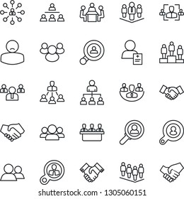 Thin Line Icon Set - handshake vector, hierarchy, pedestal, team, patient, group, company, hr, meeting, client search, consumer