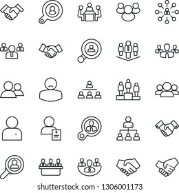 Thin Line Icon Set - handshake vector, hierarchy, pedestal, team, patient, group, user, company, meeting, client search, consumer