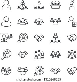 Thin Line Icon Set - handshake vector, hierarchy, pedestal, team, patient, group, user, company, hr, meeting, client search, consumer