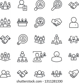Thin Line Icon Set - handshake vector, hierarchy, pedestal, team, patient, group, user, hr, meeting, company, client search, consumer