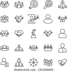 Thin Line Icon Set - handshake vector, hierarchy, pedestal, team, patient, user, company, hr, meeting, client search, consumer, group