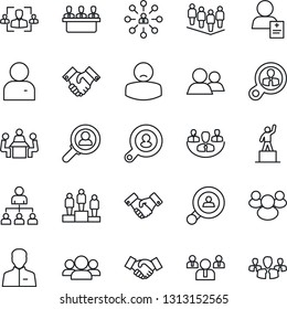 Thin Line Icon Set - handshake vector, hierarchy, pedestal, team, patient, group, user, company, hr, meeting, client search, consumer