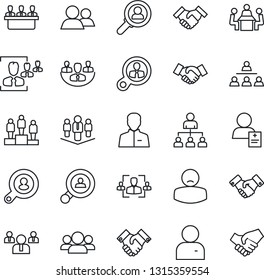 Thin Line Icon Set - handshake vector, hierarchy, pedestal, team, patient, group, user, company, hr, meeting, client search, consumer