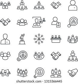 Thin Line Icon Set - handshake vector, hierarchy, pedestal, team, patient, group, user, company, hr, meeting, client search, consumer