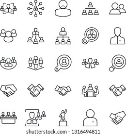 Thin Line Icon Set - handshake vector, hierarchy, pedestal, patient, group, user, company, hr, meeting, client search, consumer