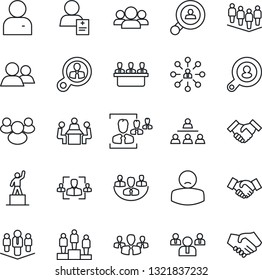 Thin Line Icon Set - handshake vector, hierarchy, pedestal, team, patient, group, user, company, hr, meeting, client search, consumer
