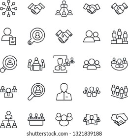 Thin Line Icon Set - handshake vector, hierarchy, pedestal, team, patient, group, user, company, hr, meeting, client search, consumer