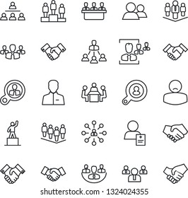Thin Line Icon Set - handshake vector, hierarchy, pedestal, team, patient, group, user, company, hr, meeting, client search, consumer