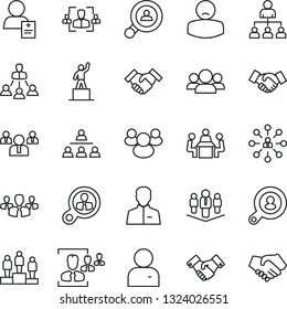 Thin Line Icon Set - handshake vector, hierarchy, pedestal, team, patient, group, user, hr, meeting, company, client search, consumer
