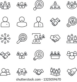 Thin Line Icon Set - handshake vector, hierarchy, pedestal, team, patient, group, user, company, hr, meeting, client search, consumer