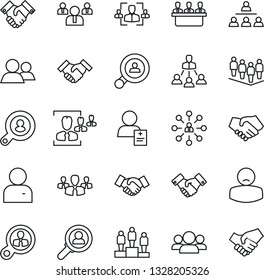 Thin Line Icon Set - handshake vector, hierarchy, pedestal, team, patient, group, user, hr, meeting, client search, consumer