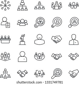 Thin Line Icon Set - handshake vector, hierarchy, pedestal, patient, user, company, hr, meeting, client search, consumer, group
