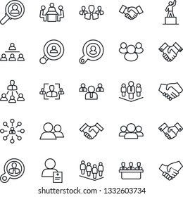 Thin Line Icon Set - handshake vector, hierarchy, pedestal, team, patient, group, hr, meeting, company, client search, consumer