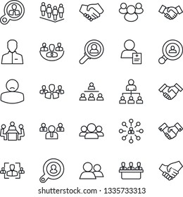 Thin Line Icon Set - handshake vector, hierarchy, team, patient, group, user, company, hr, meeting, client search, consumer
