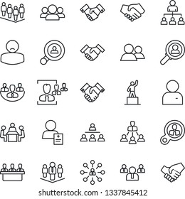 Thin Line Icon Set - handshake vector, hierarchy, pedestal, team, patient, group, user, company, hr, meeting, client search, consumer