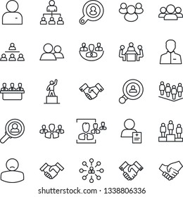 Thin Line Icon Set - handshake vector, hierarchy, pedestal, team, patient, group, user, company, hr, meeting, client search, consumer