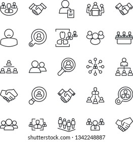 Thin Line Icon Set - handshake vector, hierarchy, team, patient, group, company, hr, meeting, client search, consumer