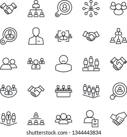 Thin Line Icon Set - handshake vector, hierarchy, pedestal, team, patient, group, user, company, hr, meeting, client search, consumer