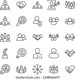 Thin Line Icon Set - handshake vector, hierarchy, pedestal, team, patient, group, user, hr, meeting, company, client search, consumer