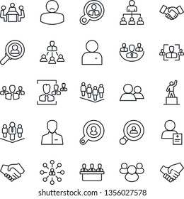 Thin Line Icon Set - handshake vector, hierarchy, pedestal, team, patient, group, user, company, hr, meeting, client search, consumer